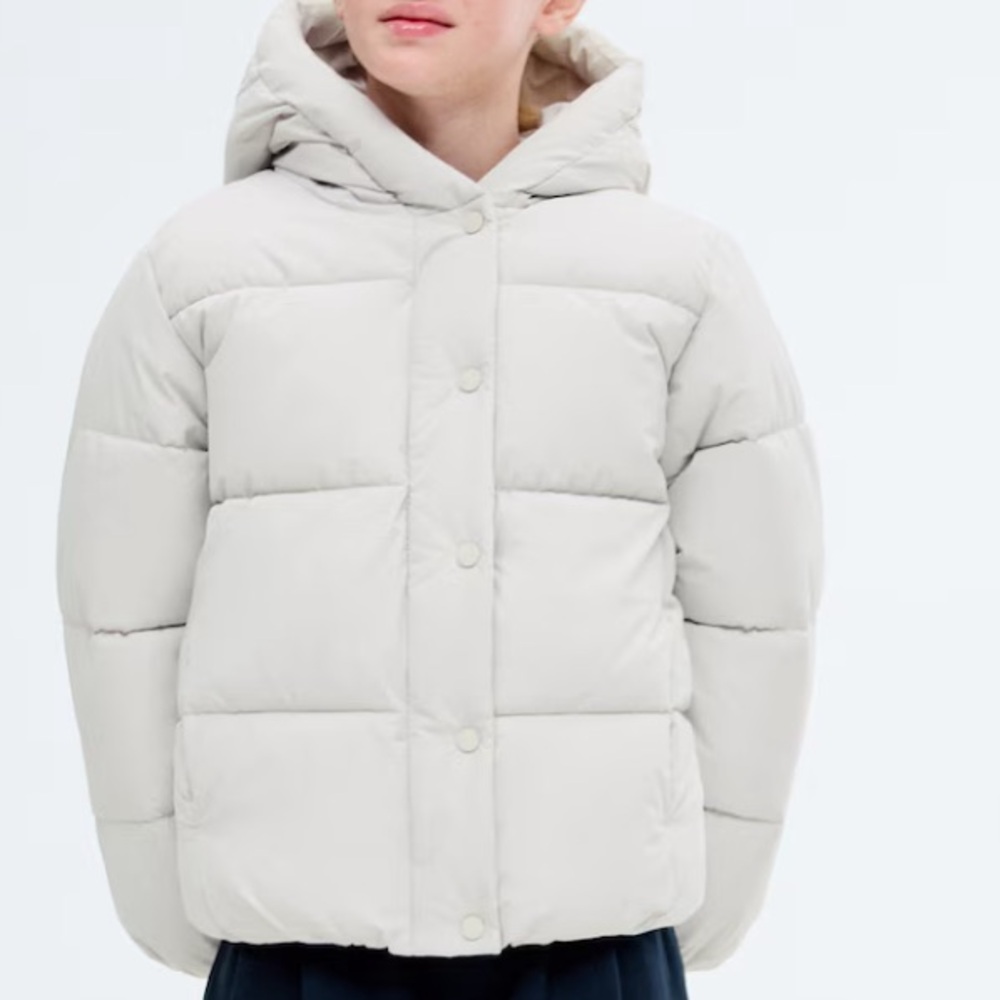 Mango Kids Girls Light Gray Puffer Jacket HOODED LINER QUILTED COAT